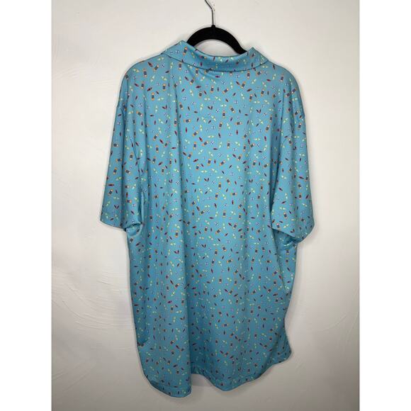 Bad Birdie Patterned Golf Shirt Men's XXL Blue Fun Funky Polo Performance NWOT - Picture 3 of 7